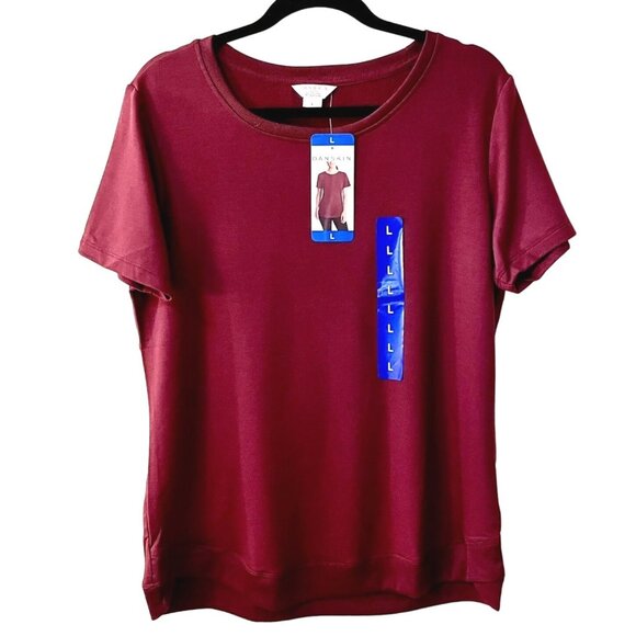 Danskin Tulip Hem Short Sleeved Tunic Top for Women Sz L in Cranberry Garnet Red - Picture 1 of 16
